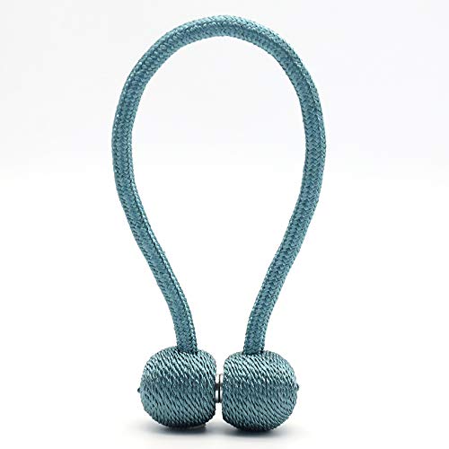 DEZENE Magnetic Curtain Tiebacks,The Most Convenient Drape Tie Backs,2 Pack Decorative Rope Holdback Holder for Small, Thin or Sheer Window Drapries,12 Inch Long,Teal