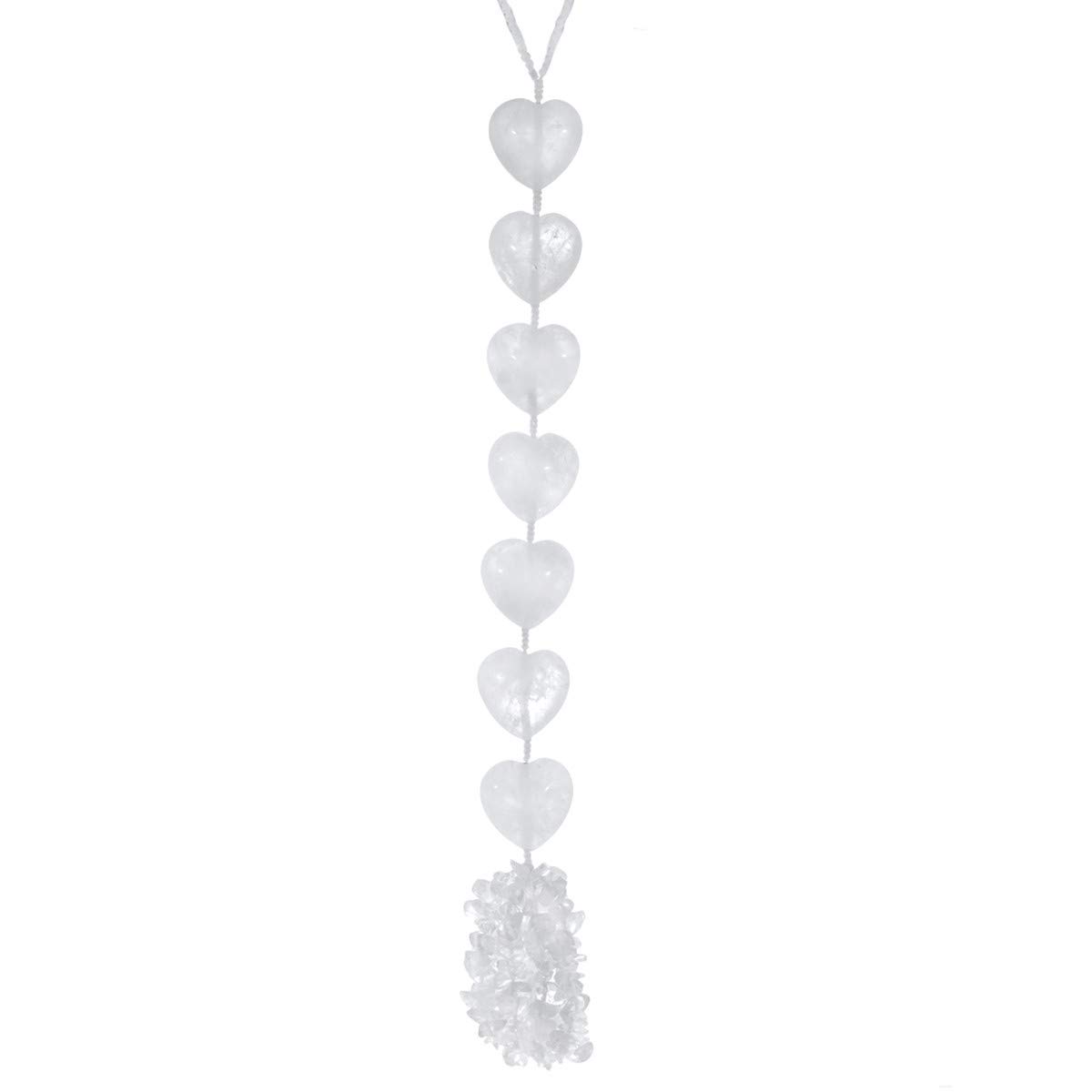 mookaitedecor Clear Quartz Healing Crystal Hanging Ornament for Car Home Window Decoration, Tumbled Gemstone Love Heart Shaped Wall Art Hanging Ornament Good Luck Gift for Reiki Chakra Yoga Meditation