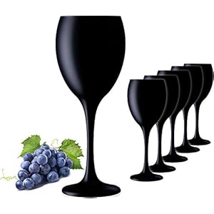 PLATINUX Juego de copas de vino de cristal de color negro, 6 piezas máx. 320 ml, copas de vino blanco