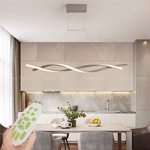LED Dimmable Chandelier Dining Room Lamp Modern Fashion Ceiling Lamp Minimalist Metal Acrylic Spiral Design Ceiling Lamp Interior Decor Lamp Lighting Bedroom Hall with Remote Control (Gray, 100cm) [Energy Class A++]