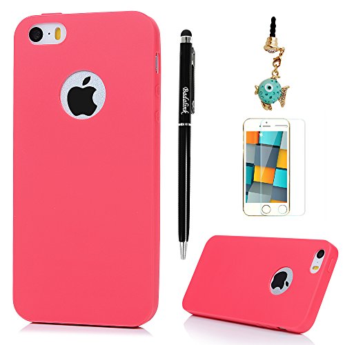 iPhone SE Case,iPhone 5S Case,iPhone 5 Case - Candy Color Series Slim Fit Shock-absorption Drop Protection Soft TPU Silicone Rubber Skin Gel Anti-slip Frosted Protective Cover by Badalink - Red