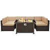 U-MAX 7 Pieces Patio Furniture Sectional Sofa with Gas Fire Pit Table, Wicker Outdoor Sofa Set, 50,000 BTU Auto-Ignition…