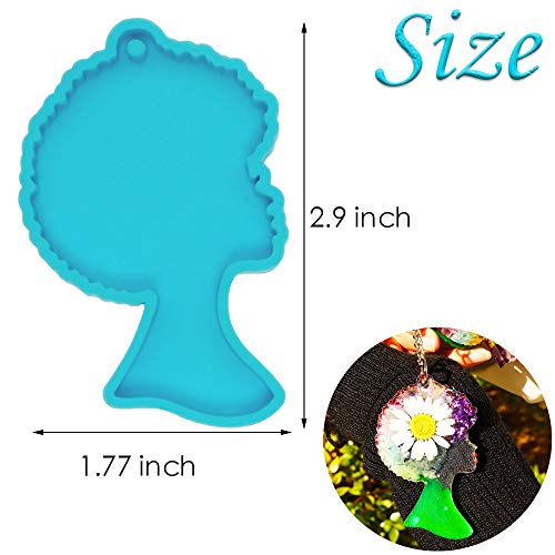 Resin Keychain Molds, Afro Woman Epoxy Casting Mold with 12Pcs Key