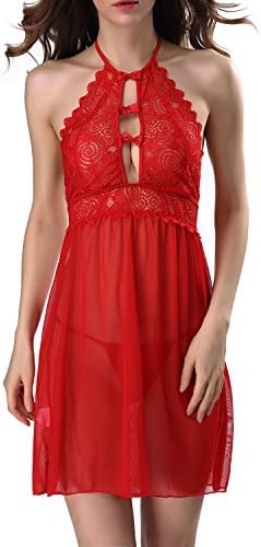 Vealove Sexy Lingerie dress Lace Bow decoration Front Chest Halter Babydoll Nightdress
