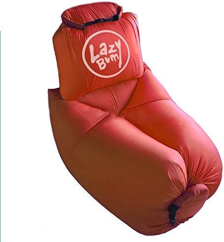Easy Inflatable Couch Lounger by Lazy Bum – Air Chair Sofa with Travel Bag for Indoor Outdoor Beach Camping Festivals BBQ Backyard Pool Hiking Events Tailgating and Everyday Lounging Furniture, Red