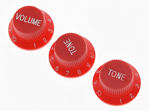 KAISH Set of 3 Red w/ White Number ST Strat Style Guitar Knob Volume Tone Knobs
