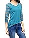 Allegra K Woman Striped Long Raglan Sleeves V Neck Tee Shirt XL Blue