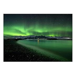 Wall26 -Green Northern Lights Being Reflected on a Lake- Wall Mural, Removable Sticker, Home Decor - 66x96 inches