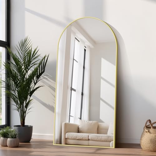 COFENY Miroir sur Pied Arqué 180 x 86 cm, Grand Miroir Mural avec Cadre en Aluminium, Miroir sur Pi…