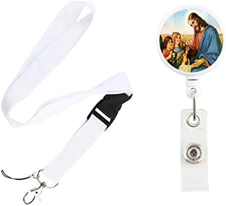 Translucent Retractable Badge Holder Reel Key Chain Reel with Lanyard for Key Cards and ID Cards (Lord Jesus Christ Loves You White Reel &amp; Lanyard)