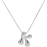 LIU JUN Bubble Letter Necklace Gold For Women, Balloon Initial Alphabet Pendant Polished 18k Gold Plated Puffy Name Statement Gift Jewelry