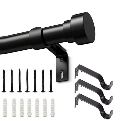 Barra de Cortina de 36 a 88 Pulgadas,Barra de Cortina Negra Mate,Cortineros a Justabl Negro,Juego Combinado de Soporte para Cortinas con Varilla(Con soporte),Fácil de Instalarlsala/estar/Baño/Cocina