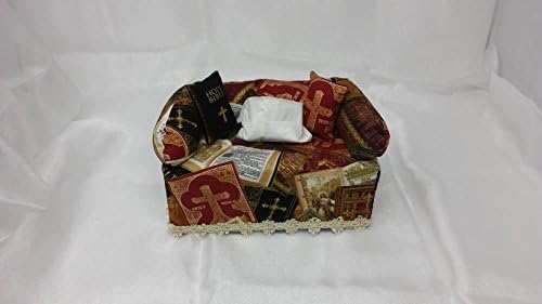 Tissue Box Sofa / HOLY BIBLE / Burgandy, Black and Gold sparkles / Beige Trim