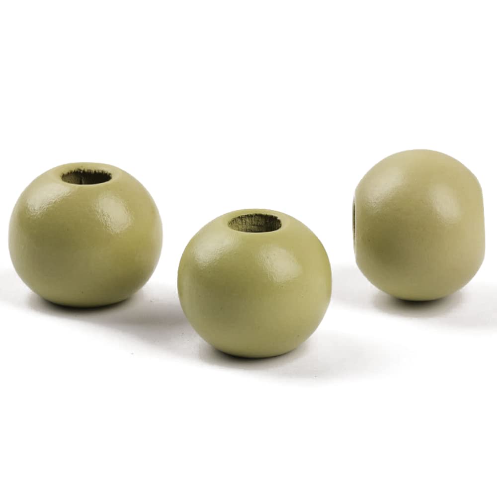 Oneyijun 50 Pcs Large Wooden Beads 20mm Natural Round Wood Beads Loose Beads, for Handmade Garlands Home Decorations Jewellery Making DIY Hand Crafts (Light Green)