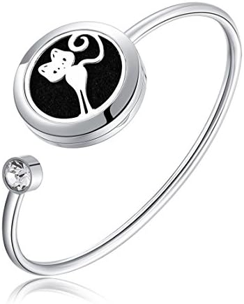 Mesinya Men Women Girl Boy's Gift 316L Stainless Steel Adjustable Aromatherapy Essential Oil Diffuser Bracelet Locket Bangle (Cat 1'')