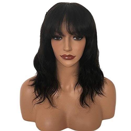 Short Glueless Lace Front Human Hair Wigs With Bangs Wavy Brazilian Wigs For Women Tshirt16inches