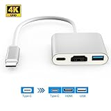 USB-C to HDMI Adapter 4K, HuDieM USB 3.1 Type C to HDMI Multiport AV Converter with USB 3.0 Port and USB C Charging Port for Macbook/ Chromebook Pixel/ Dell XPS13/ Samsung Galaxy s8/s8 Plus (Silver)