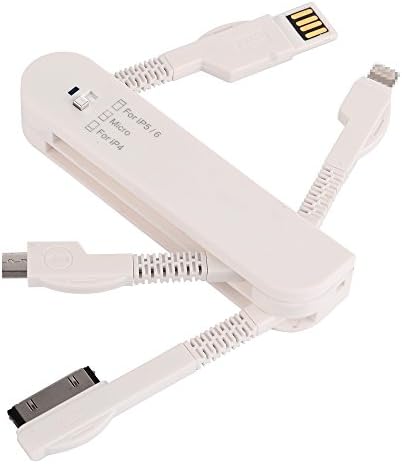 Ubsmart 3 in1 SwissKnife Shape Multifunctional USB Cable with Folding Design for Apple 8 pin, 30 Pin Device and Micro USB Ports Device (White)