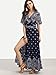Milumia Women's Boho Deep V Neck Floral Chiffon Wrap Split Long Maxi Dress Navy Medium