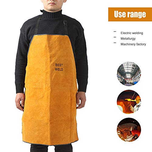 Bestmemories Leather Welder Apron Heavy Duty Flame Retardant Welding Work Apron Unisex Adjustable Work Shop Protective Clothing for Home Kitchen Cooking