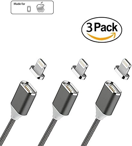 Nething 2nd 3.3ft(1m) Generation Magnetic Cable USB Charger cable Lighting for iPhone 5, 5c, 5s, SE, 6, 6 Plus, 6s, 6s Plus, 7, 7 Plus(3.3ft/3pack Gray)