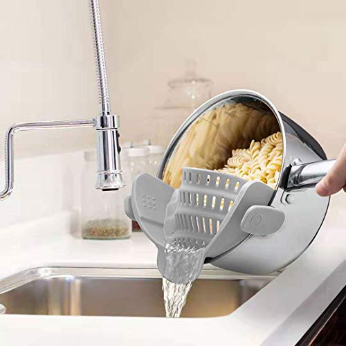 Kitchen Food Strainer, Exptolii Silicone Snaps Strain Clip On Colander, Fits all Pots and Bowls - Gray