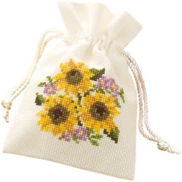 "Friendly small flower embroidery" Orimupasu made embroidery kit No.9018 drawstring purse, sunflower (japan import)