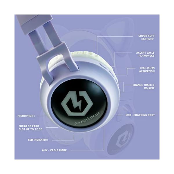 PowerLocus-Wireless-Bluetooth-Headphones-for-Kids-Kid-Headphone-Over-Ear-with-LED-Lights-Foldable-Headphones-with-MicrophoneVolume-LimitedWireless-and-Wired-Headphone-for-PhonesTabletsPCLaptops PowerLocus Headphones for Kids, Wireless Bluetooth Headphones Over-Ear with Cat Ears LED Lights, Foldable with…