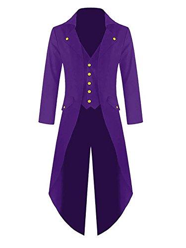 GTealife Mens Steampunk Vintage Cosplay Tailcoat Jacket Gothic Coat Tuxedo Uniform Halloween Costume (S, X-Purple)