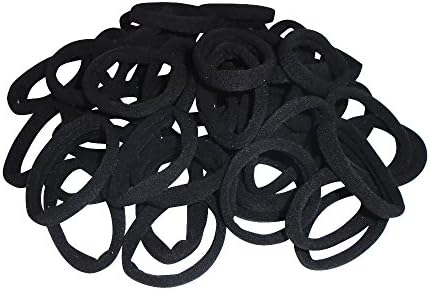 Elastic Hair Bands. Elastic Ties for Girls, Boys, Kids, Women, Men - No Crease Ponytail Holders No Aches Durable Hair Ties 4.5 cm (1.8 In) Medium Size. 100 Pcs Multi Colors. (Black)