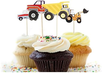24pcs Truck Tractor Excavator Dumpers Car Cupcake Decorative Cupcake Topper for Kids Party