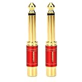 MOBOREST 1/4 in to RCA Female Pure Copper Adapter, 6.35mm Mono TS Plug Male 1/4 inch to RCA Female Stereo Interconnect Audio Adapter, (Red-2Pack)