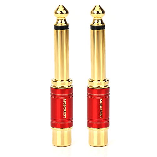 MOBOREST 1/4 in to RCA Female Pure Copper Adapter, 6.35mm Mono TS Plug Male 1/4 inch to RCA Female Stereo Interconnect Audio Adapter, (Red-2Pack)