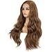 K'ryssma Golden Brown Lace Front Wigs Wavy Glueless Half Hand Tied Natural Looking Long Synthetic Wig for Women Heat Resistant 22 inches