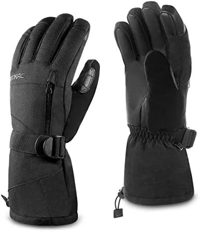 Acokac Men Waterproof Warmest Winter Gloves Touchscreen Snow Snowboard Ski Gloves, 3M-Thinsulate Thermal Insulation Snowboarding Snowmobile Cold Weather Gloves(Black)