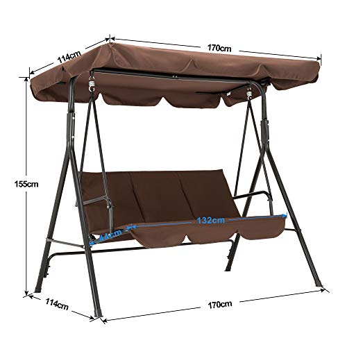 M MCombo 3-Sitzer Hollywoodschaukel Gartenschaukel Gartenliege Schaukelbank 8003 (Braun) – Bild 8