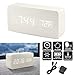 OCT17 Wooden Digital Alarm Clock, Multi-Function Smart Alarm Clock, LED Light Alarm Clock with USB Power Supply, Voice Control, Thermometer - White