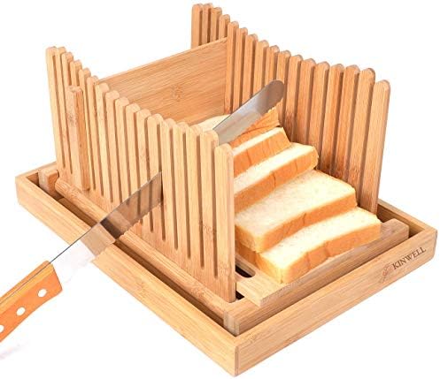 Glitz Star Nature Bamboo Bread Slicer Foldable with Crumb Catcher Tray Thickness Adjustable for Homemade Bread & Loaf Cakes