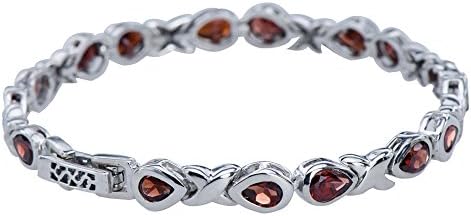 Exquisite Natural Garnet Gemstones Womens Sterling Silver 925 Tennis Bracelet 7"