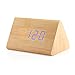 GEARONIC Digital Alarm Clock Wooden Alarm Clock Wood Modern Triangle Alarm Digital Desk Clock, Displays Time Date Temperature Calendar Wood Made Electric Clocks for Bedroom, Bedside - Bamboo