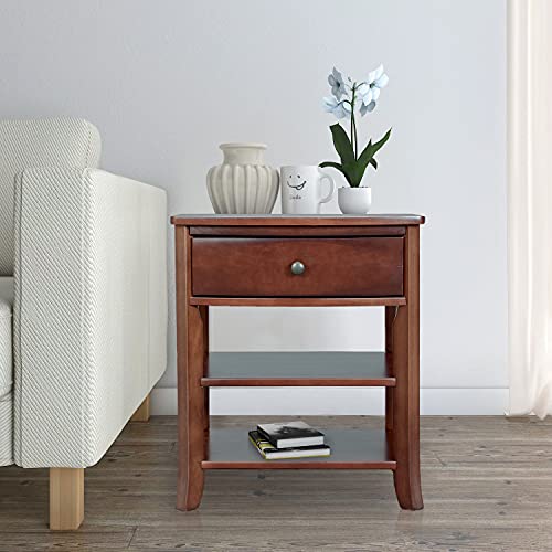 MUSEHOMEINC Classic Wood 3Tier Nightstand with Storage Shelf and