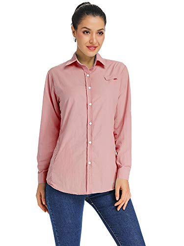 Women's Quick Dry Sun UV Protection Convertible Long Sleeve Shirts for Hiking Camping Fishing Sailing #5024,Pink,S