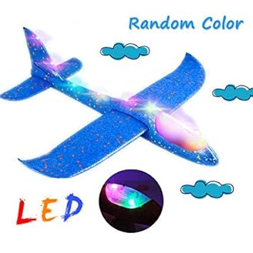 Sage Square Large Hand Throwing LED Foam Plane, Dual Flight Mode, Aeroplane Gliders, Flying Aircraft, Gifts for Kids, Outdoor Sport Game Toys, Birthday Party Gifts (Random Color) (1 Piece)