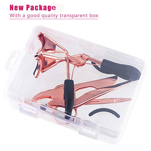 Meetory 4 Pieces Eyelashes Accessories Tools - Eyelash Curlers, 2 Pieces Fake Eyelashes Applicator Tool & Eyebrow/Fake Eyelashes Scissors(Rose Golden) - Thumbnail 2