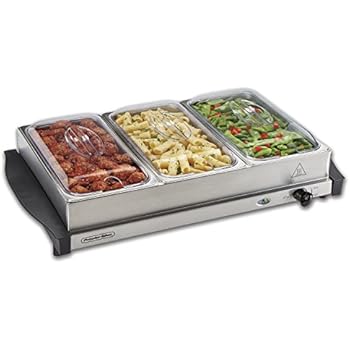 Proctor Silex 34300 Server & Food Buffets Food Warmer for Parties, Three 2.2 Quart Stainless Steel Chafing Dishes, Adjustable Heat