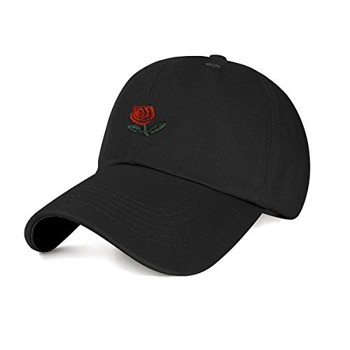 CHOSUR Baseball Cap Embroidered Rose Cotton Dad Hat Sun Hat with Embroidery Flower (Black)