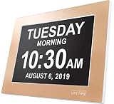 American Lifetime Premium Version - Day Clock - Extra Large Impaired Vision Digital Clock with Battery Backup & 5 Alarm Options (Limited Edition Gold Color, Metal Frame)