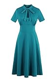 Wellwits Women's Keyhole Cutout Bowtie Vintage Collared Dress Army Green M