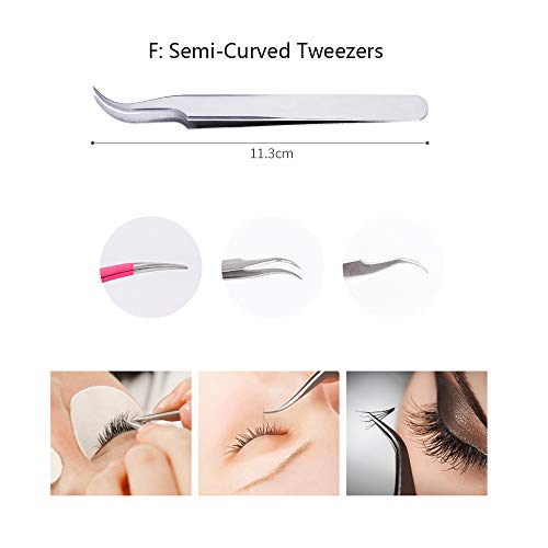 MissLytton Eyelash Extension Tweezers Kit, False Eyelash Applicator Tools, Stainless Steel Eyebrow Scissors Curved & Pointed Tip Tweezers Set for Applying Eyelids, Eyebrow, Ingrown Hair (Set of 7)
