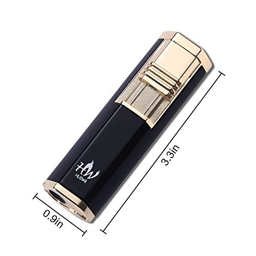 HUOWA Dual Jets Torch Lighter with a Cigar Punch Cutter, Elegant Butane Gas Refillable Cigarette Lighter for Men, Business Gift (Black) - Thumbnail 2